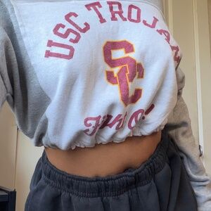 USC Trojans  Cropped  Vintage Grey Reworked Sweatshirt Small